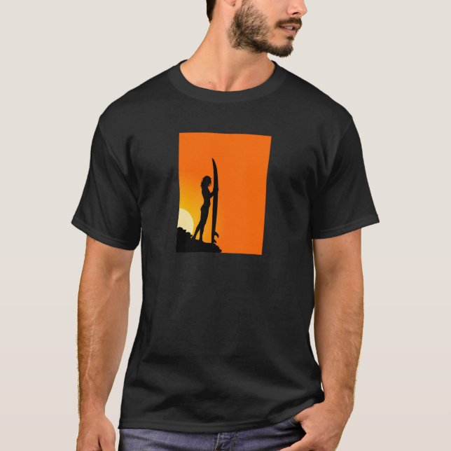 Sunset Surfer Girl mit Surfbrett T-Shirt (Vorderseite)