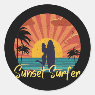 Sunset Surfer Runder Aufkleber