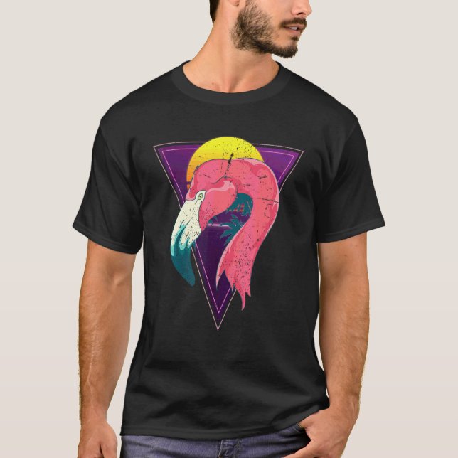 Sunset Synthwave Pink Flamingo Vaporwave Tropi 90e T-Shirt (Vorderseite)
