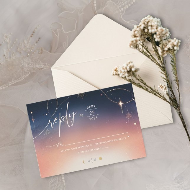 Sunset to Moonrise Wedeltrettkarte Einladung (Von Creator hochgeladen)