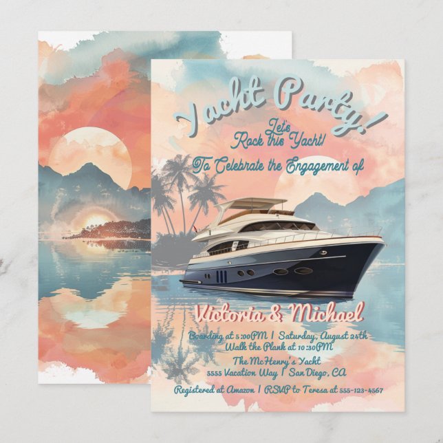 Sunset Tropical Rock Yacht Boat Party Einladung (Vorne/Hinten)