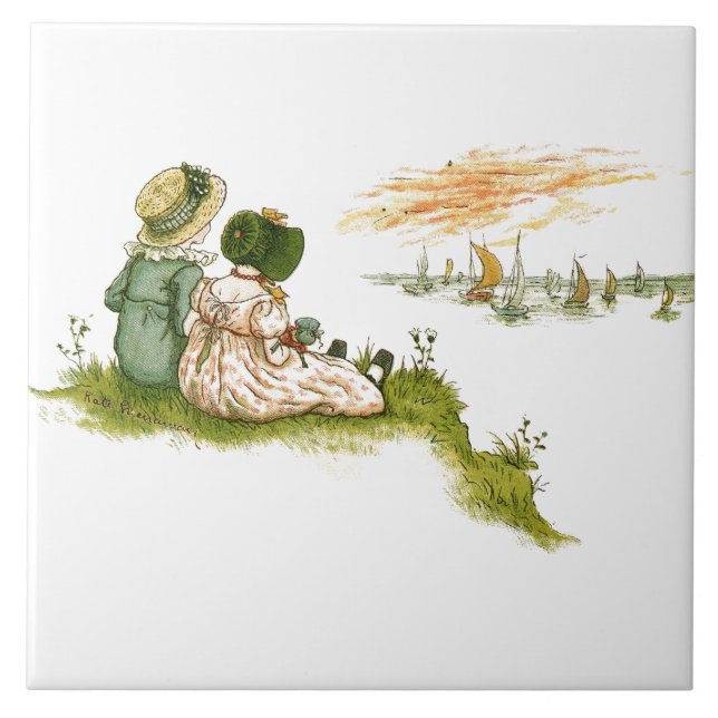 Sunset Two Girls Boats Kate Greenaway Fliese (Vorderseite)