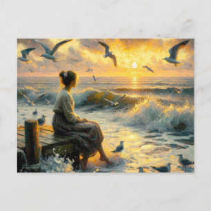 Sunset und Seagulls Postkarte