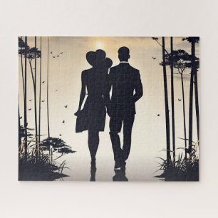Sunset Upscale Couple Silhouette gemeinsam laufen