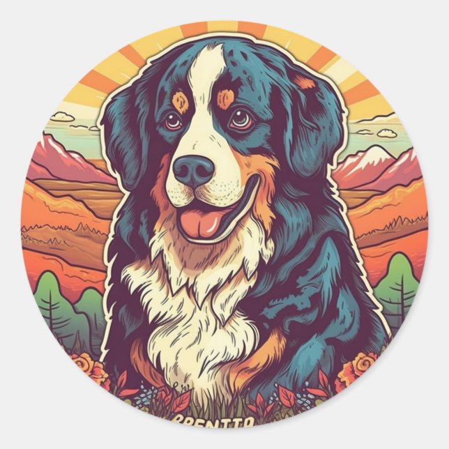 Sunset Valley Bernese Mountain Dog Runder Aufkleber (Vorderseite)