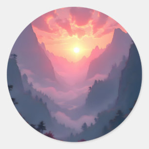 Sunset Valley -  Runder Aufkleber