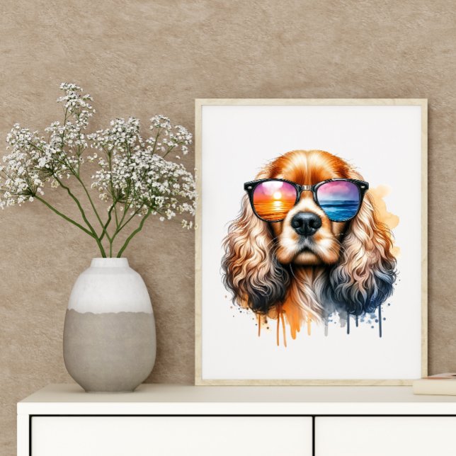 Sunset Vibe Cocker Spanisch Wasserfarben Hund Wand Poster (Von Creator hochgeladen)