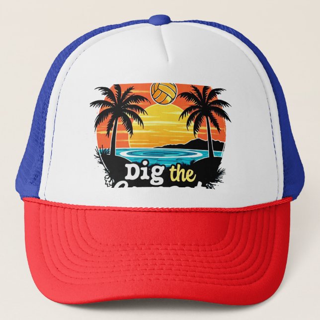 "Sunset volleyball" - Volleyballdesign für Spieler Truckerkappe (Vorderseite)