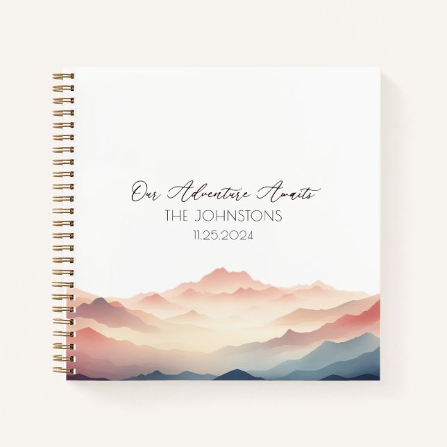 Sunset Watercolor Mountain Wedding Gästebuch Notizbuch (Vorderseite)