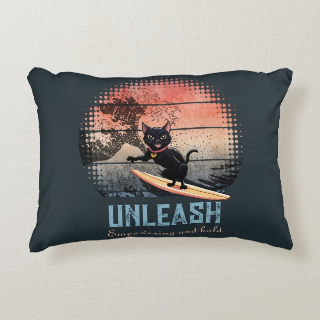 Sunset Wave Riding Cat Dekokissen (Vorderseite)