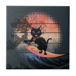 Sunset Wave Riding Cat Fliese