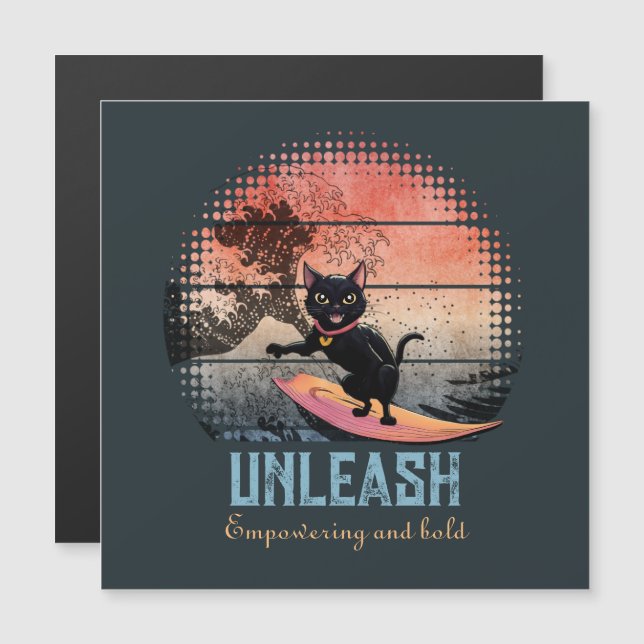 Sunset Wave Riding Cat Magnetkarte (Vorne/Hinten)