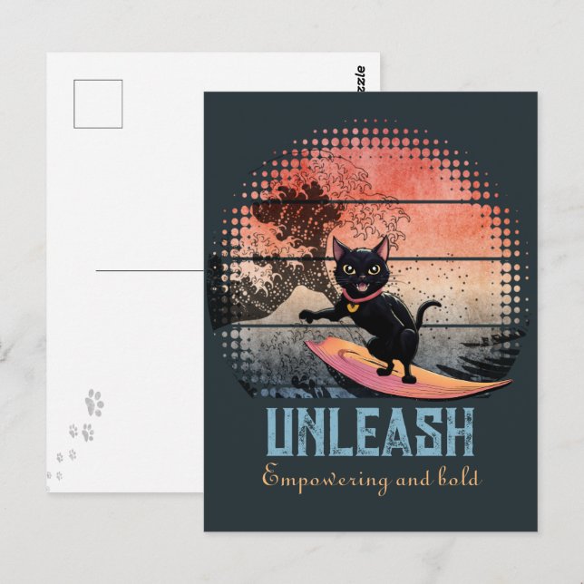 Sunset Wave Riding Cat Postkarte (Vorne/Hinten)