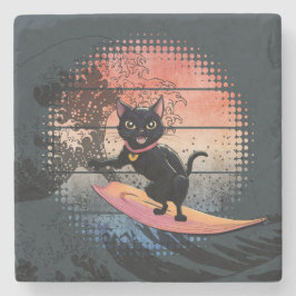 Sunset Wave Riding Cat Steinuntersetzer