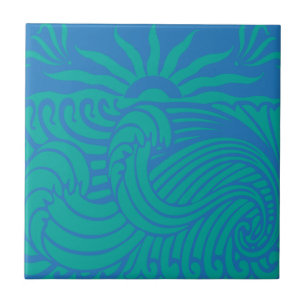 Sunset Waves Boho Beach Graphic Fliese