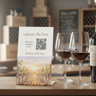 Sunset Weingut QR Code Capture the Love Hochzeit Sockelschild