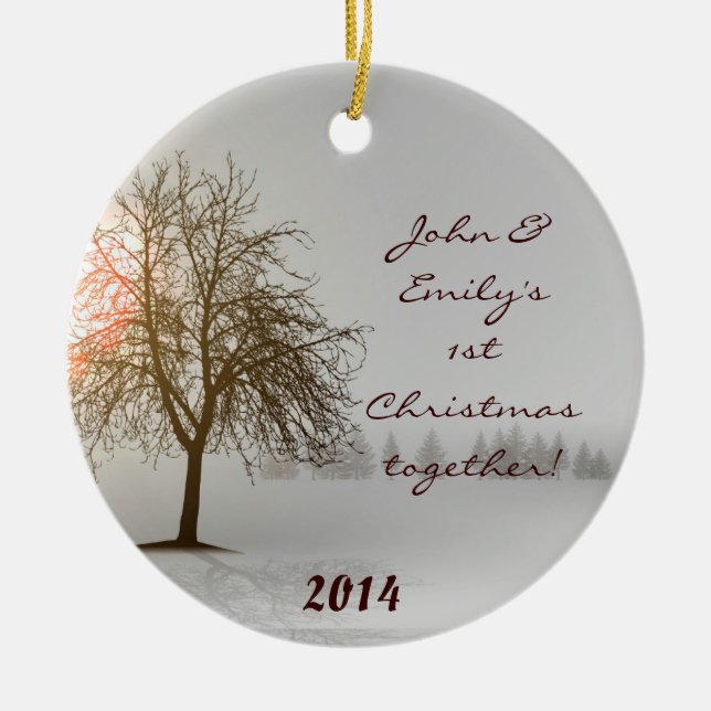 Sunset Winter Tree Bare Personalisierter Name Orna Keramik Ornament (Vorne)