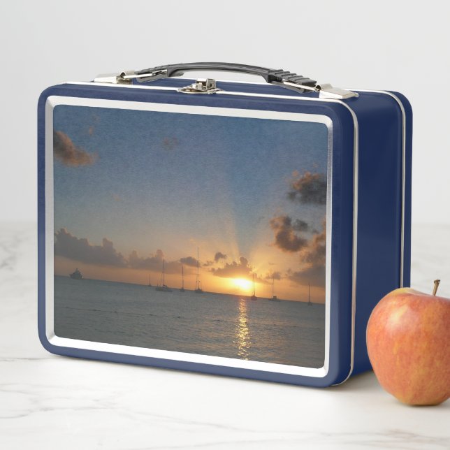 Sunset with Sailboats Tropical Landscape Photo Metall Brotdose (Beispiel)
