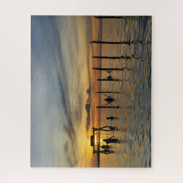 Sunset with Wooden Posts in Water