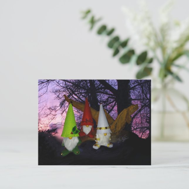 Sunset Woodland Gnomes Holiday Postcard Feiertagspostkarte (Stehend Vorderseite)