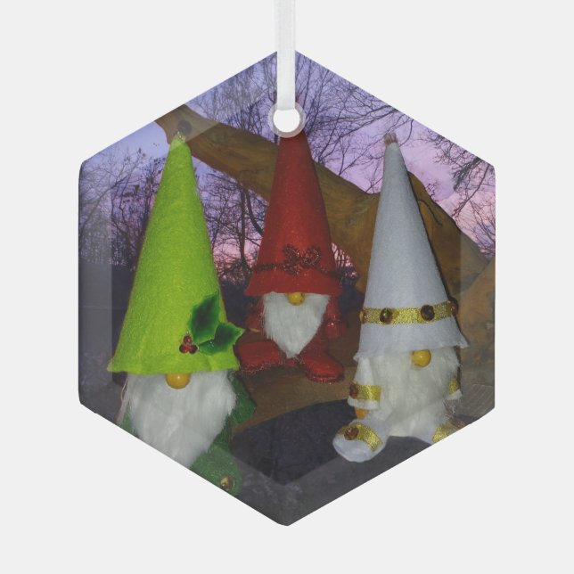 Sunset Woodland Gnomes Ornament Aus Glas (Vorderseite)