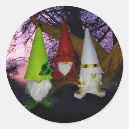 Sunset Woodland Gnomes Runder Aufkleber