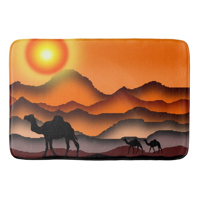Sunset Wüste Camels Bath Mat Badematte (Vorderseite)