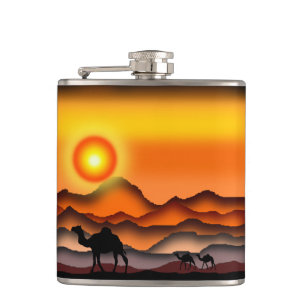 Sunset Wüste Camels Flask Flachmann
