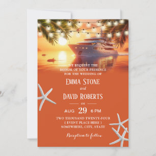 Sunset Yacht & Palm Trees Tropical Beach Hochzeit Einladung
