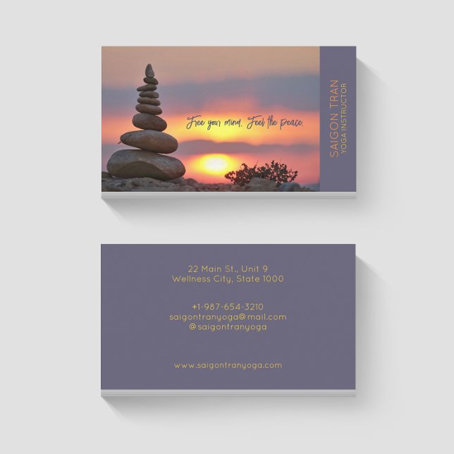Sunset Zen Stones Yoga Instructor Dark Blue Visitenkarte (Von Creator hochgeladen)