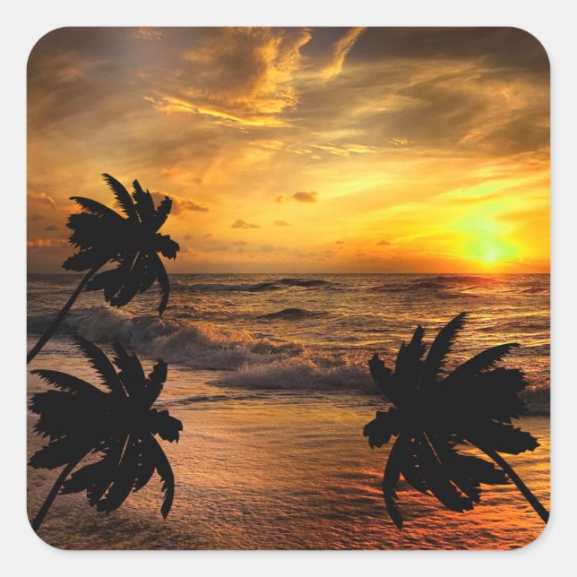 SUNSETS OZEAN SCENERY NATURE QUADRATISCHER AUFKLEBER (Vorderseite)