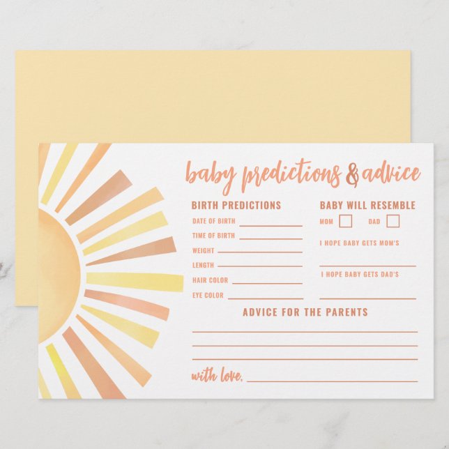 Sunshine Advice Predictions Card Sun Baby Shower (Vorne/Hinten)