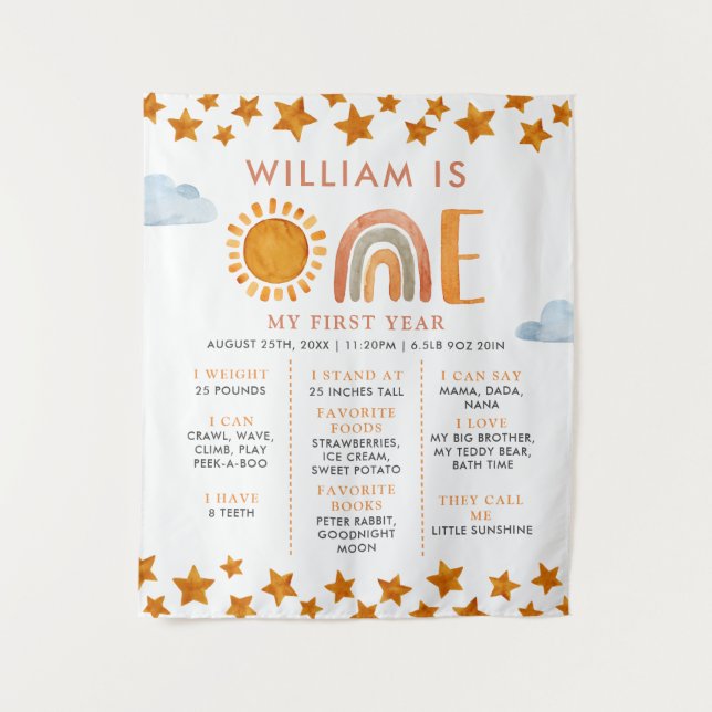 Sunshine and Rainbow 1. Geburtstag Meilenstein Boa Wandteppich (Vorderseite)