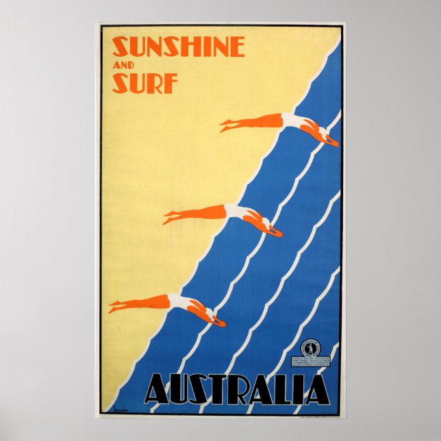 Sunshine and Surf Australia - Vintage Travel Poster (Vorne)
