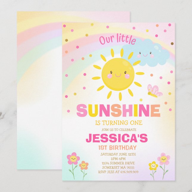 Sunshine Anniversaire Invitation Little Sunshine P (Devant / Derrière)