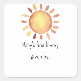 Sunshine Baby Dusche Buchzeichen Quadratischer Aufkleber