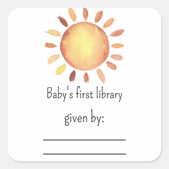 Sunshine Baby Dusche Buchzeichen Quadratischer Aufkleber (Vorderseite)
