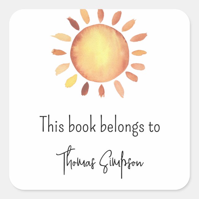 Sunshine Baby Dusche Buchzeichen Quadratischer Aufkleber (Vorderseite)