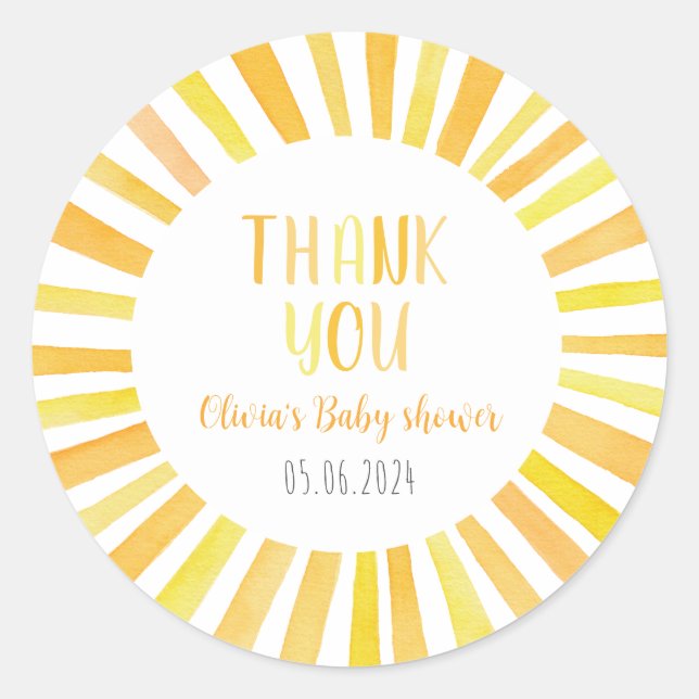 Sunshine Baby Dusche Vielen Dank Runder Aufkleber (Vorderseite)