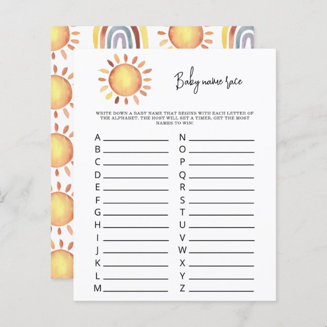 Sunshine Baby Name Race (Vorne/Hinten)