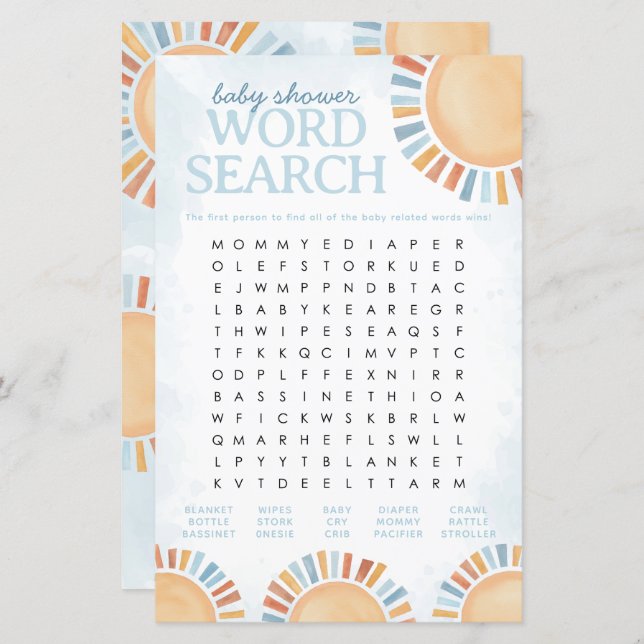 Sunshine Baby Shooter Word Search Game (Vorne/Hinten)