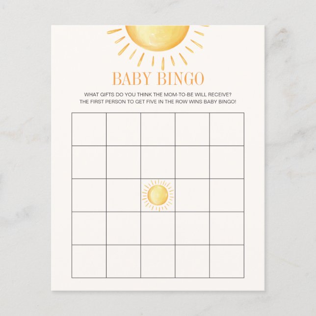 Sunshine Baby Shower Bingo Game (Vorderseite)