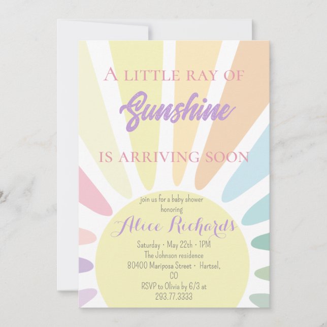 Sunshine Baby Shower Boho Retro Pink Baby Dusche Einladung (Vorderseite)