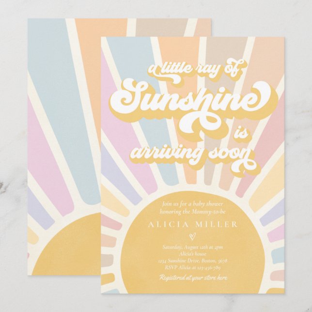 Sunshine Baby Shower Boho Retro Pink Sunshine Einladung (Vorne/Hinten)