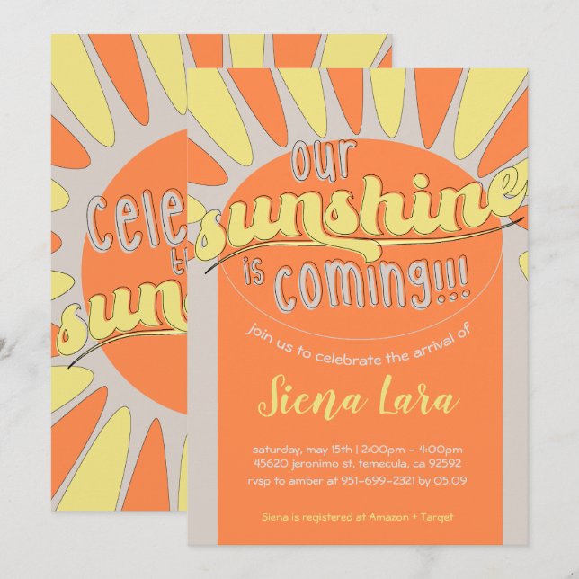 Sunshine Baby Shower glücklich neutrale Einladung (Vorne/Hinten)