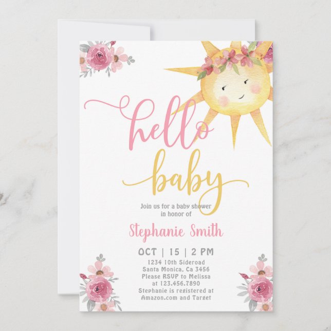 Sunshine Baby shower Invitation fille (Devant)
