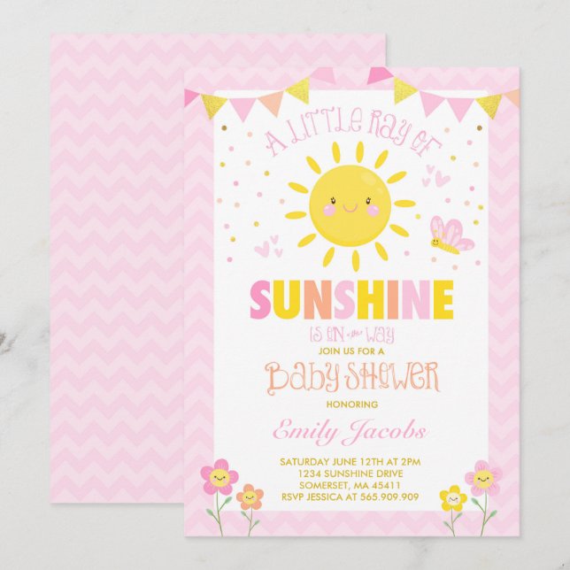 Sunshine Baby Shower Invitation Girl Baby Dusche Einladung (Vorne/Hinten)