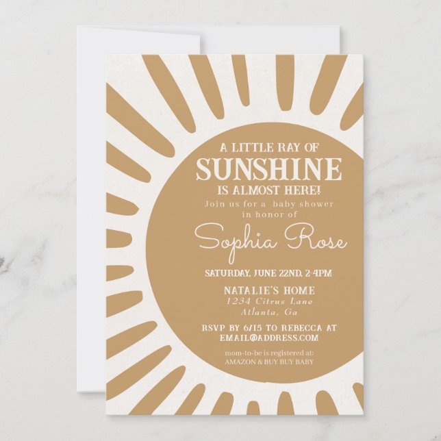 Sunshine baby shower invitation soleil (Devant)