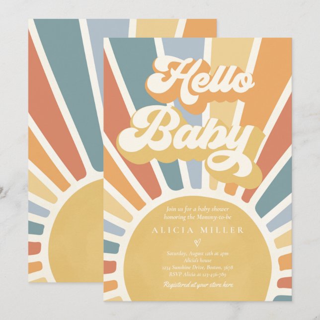 Sunshine Baby Shower Mute Boho Retro Sunshine Einladung (Vorne/Hinten)