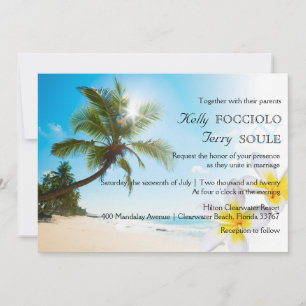 Sunshine Beach Palm Trees Plumerias Wedding Einlad Einladung